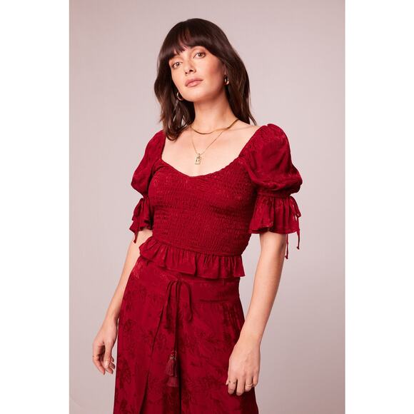 Band Of The Free Ruffle Smocked Crop Top XS Floral Red Puff Sleeve Boho Festival - Picture 4 of 11